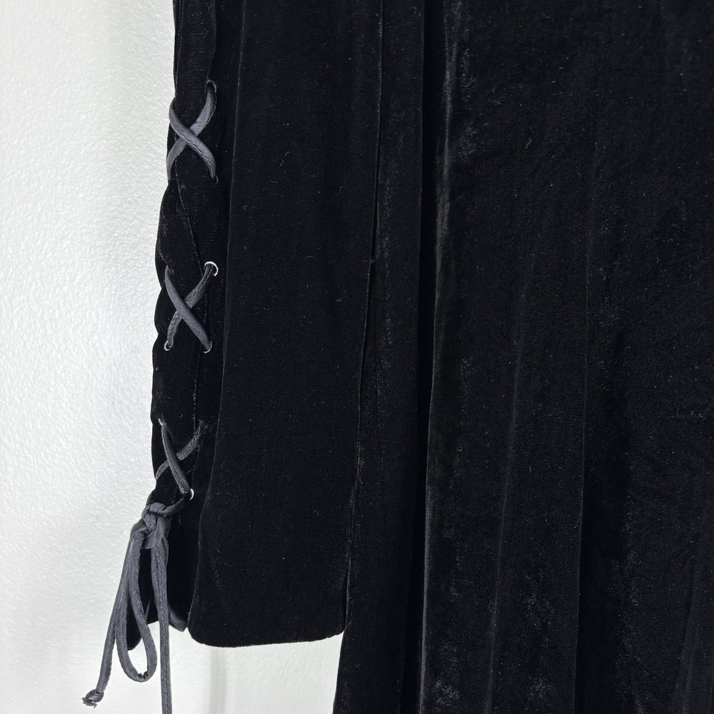 VTG Anne Klein Women's 12 Black Velvet Side Zip Lace Up Detail Fit Flare Dress - Picture 6 of 7